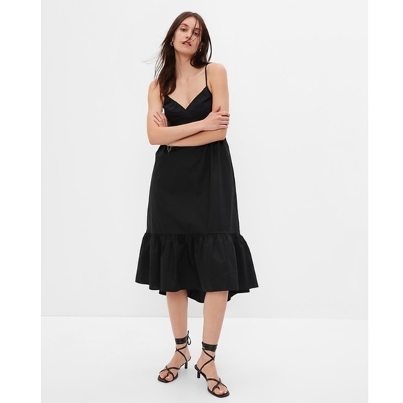 GAP Deep V-Neck Cami Midi Dress Size 100% Cotton Small Petite NWT - Picture 1 of 7